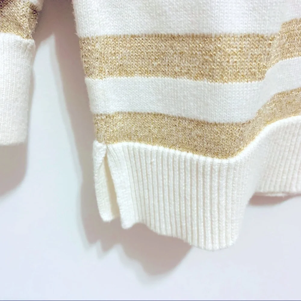 MICHAEL Michael Kors Women’s Lurex White & Gold Striped Knit Sweater